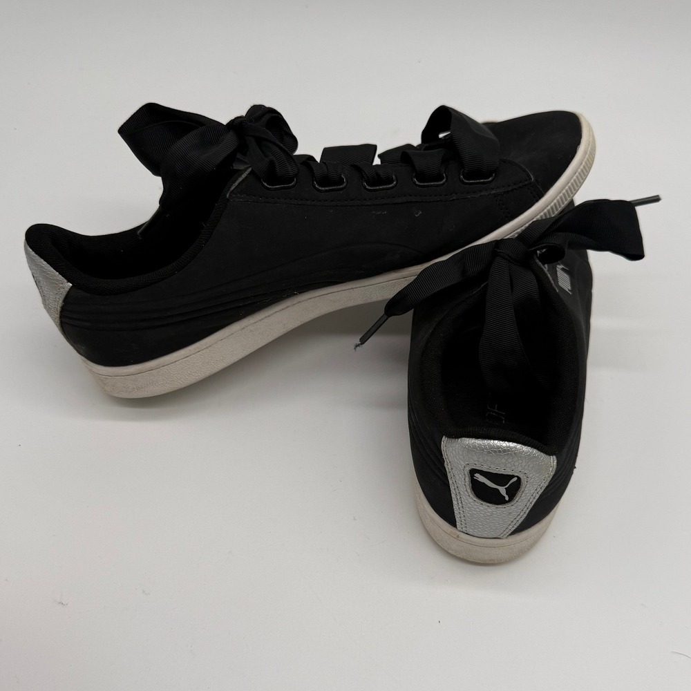 Puma Smash Wns Buck Black Silver Ribbon Lace Sneakers Womens Size 11 366579-01
